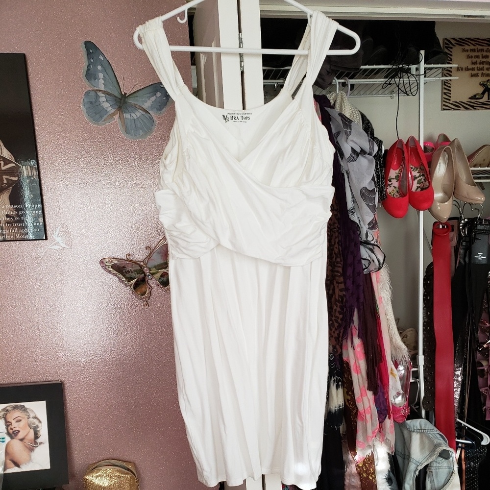 White built in bra criss cross dress